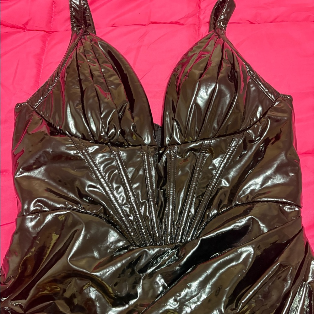 Fashion Nova Black Strapless Faux Leather Corset Dress - Picture 7 of 10
